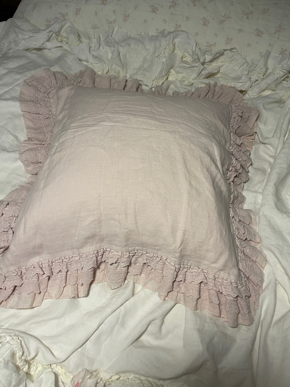 Rachel Ashwell Shabby Chic couture pink linen petticoat Euro sham 🌸